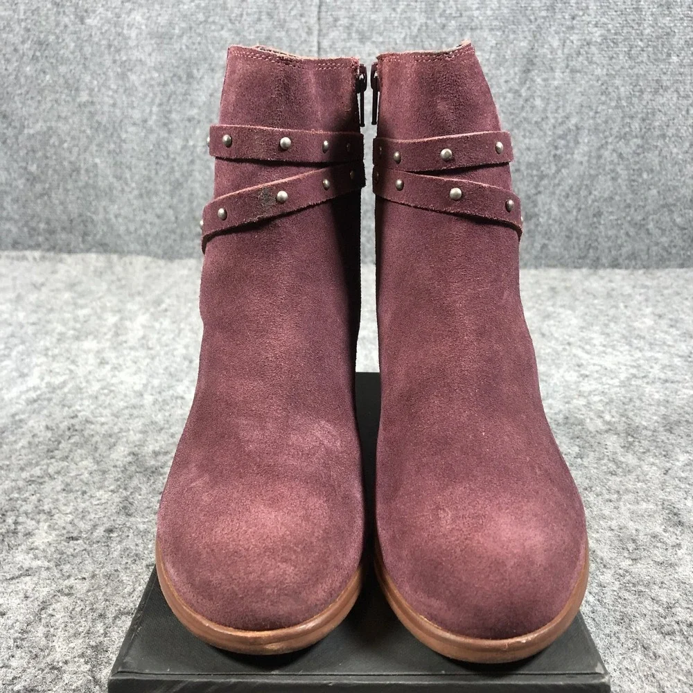 Matisse Suede Ankle Booties‎ Womens Size 8 Wine Camryn Studded Buckle Block Heel